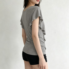 Solid Color V Neck Ruched Top GPKJ-MR49689