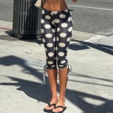Polka Dot Print Drawstring Seventh Pants GYME-K6P08267A