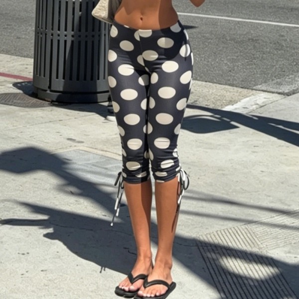 Polka Dot Print Drawstring Seventh Pants GYME-K6P08267A