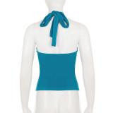 Solid Color Halterneck Backless Top GPKJ-MR49479