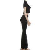 Solid Color Top Flare Pants 2 Piece Set GYME-K6S05851A