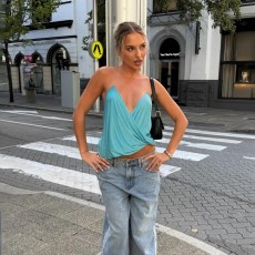 Solid Color V Neck Backless T Shirt GYME-K6L06899A