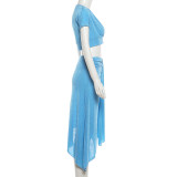 V Neck Short Sleeve Top Two Piece Skirts Set GYME-K6S06123A