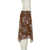 Printed Mesh Irregular Mid-Skirt GPKJ-MR49534