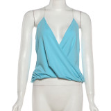 Solid Color V Neck Backless T Shirt GYME-K6L06899A