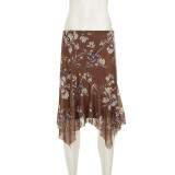 Printed Mesh Irregular Mid-Skirt GPKJ-MR49534