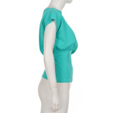 Slash Shoulder Solid Color T Shirt GPKJ-MR49656