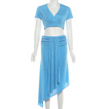 V Neck Short Sleeve Top Two Piece Skirts Set GYME-K6S06123A