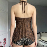 Floral-print Halterneck Irregular Tank Top GPKJ-MR49581