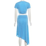 V Neck Short Sleeve Top Two Piece Skirts Set GYME-K6S06123A