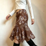 Printed Mesh Irregular Mid-Skirt GPKJ-MR49534