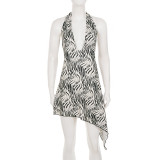 Deep V Neck Backless Print Mini Dress GPKJ-MR49313