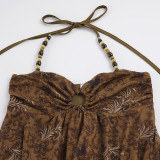 Floral-print Halterneck Irregular Tank Top GPKJ-MR49581