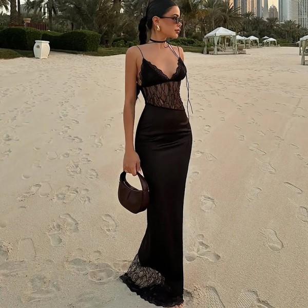 Sexy Mesh Patchwork Lace Maxi Dress GYME-K6D04091A