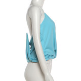 Solid Color V Neck Backless T Shirt GYME-K6L06899A
