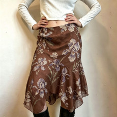 Printed Mesh Irregular Mid-Skirt GPKJ-MR49534