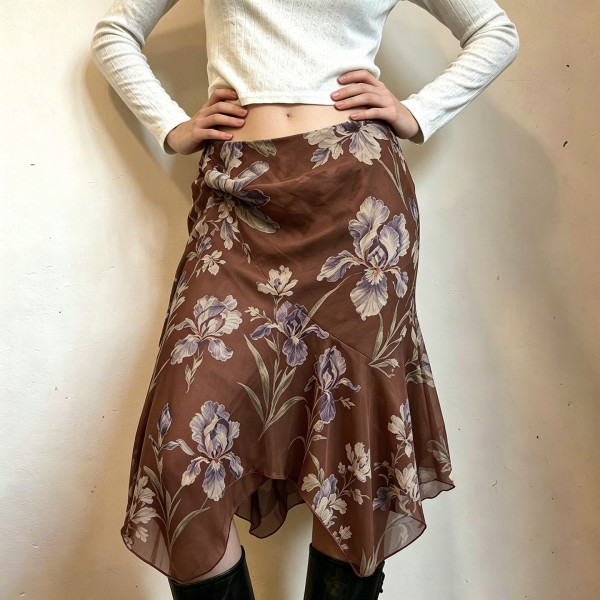 Printed Mesh Irregular Mid-Skirt GPKJ-MR49534