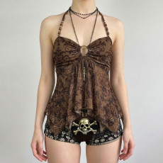 Floral-print Halterneck Irregular Tank Top GPKJ-MR49581