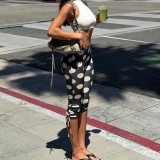 Polka Dot Print Drawstring Seventh Pants GYME-K6P08267A