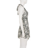 Deep V Neck Backless Print Mini Dress GPKJ-MR49313