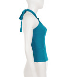 Solid Color Halterneck Backless Top GPKJ-MR49479