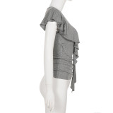 Solid Color V Neck Ruched Top GPKJ-MR49689