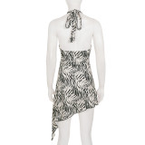 Deep V Neck Backless Print Mini Dress GPKJ-MR49313