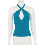 Solid Color Halterneck Backless Top GPKJ-MR49479