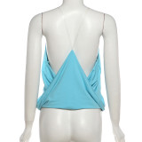 Solid Color V Neck Backless T Shirt GYME-K6L06899A