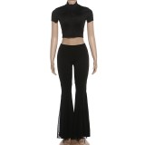 Solid Color Top Flare Pants 2 Piece Set GYME-K6S05851A