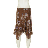 Printed Mesh Irregular Mid-Skirt GPKJ-MR49534