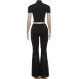 Solid Color Top Flare Pants 2 Piece Set GYME-K6S05851A
