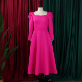 Plus Size Solid Color Square Neck Midi Dress GMLF-3354