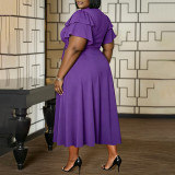 Plus Size Ruffles Sleeve Tie Up Maxi Dress NNWF-8185
