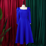 Plus Size Solid Color Square Neck Midi Dress GMLF-3354
