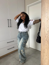 Plus Size Five-Star Raw Edge Straight Jeans GYLN-0013