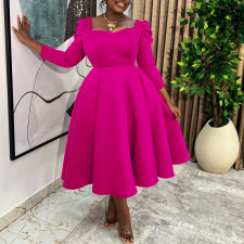 Plus Size Solid Color Square Neck Midi Dress GMLF-3354