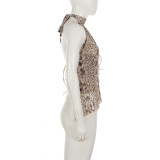 Leopard Hollow Out Backless Tank Tops GPKJ-MR48559