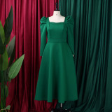 Plus Size Solid Color Square Neck Midi Dress GMLF-3354