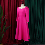 Plus Size Solid Color Square Neck Midi Dress GMLF-3354