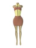 Contrast Color Halterneck Two Piece Skirts Set CH-26023