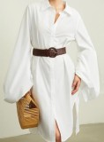 Plus Size Solid Color Long Sleeve Shirt Dress SFY-2811
