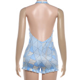 Print Halterneck Backless Romper GZJQ-K6Q08064A