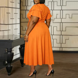 Plus Size Ruffles Sleeve Tie Up Maxi Dress NNWF-8185