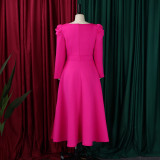 Plus Size Solid Color Square Neck Midi Dress GMLF-3354