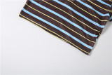 Stripe Lapel Short Sleeve Two Piece Shorts Set GZJQ-K6S09133A