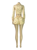 Polka Dot Print Long Sleeve Two Piece Short Set CH-26022