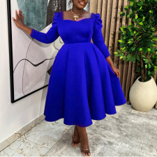 Plus Size Solid Color Square Neck Midi Dress GMLF-3354