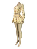 Polka Dot Print Long Sleeve Two Piece Short Set CH-26022