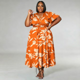 Plus Size Ruffles Sleeve Tie Up Maxi Dress NNWF-8185